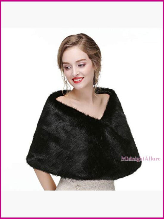 Black-07_3357bd36-710d-4060-  Faux Fur Shawl Wrap Wedding Capelet Sleeveless Stole 1920s Style
